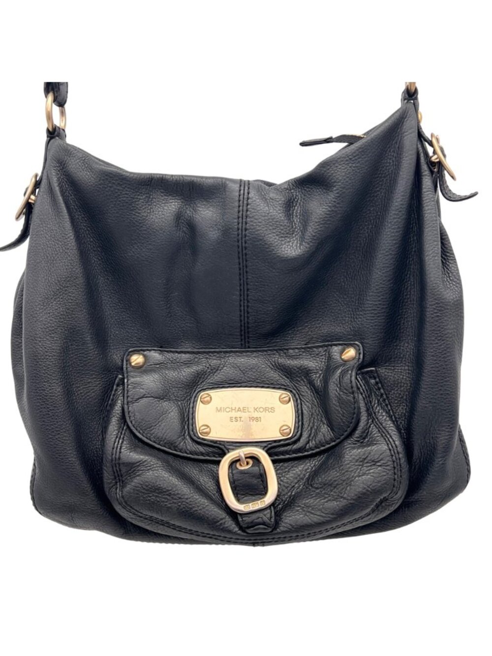 Michael Kors Soft Black Leather Shoulder Bag Purse Gold Tone Hardware 14"x12"x4" - Picture 2 of 15